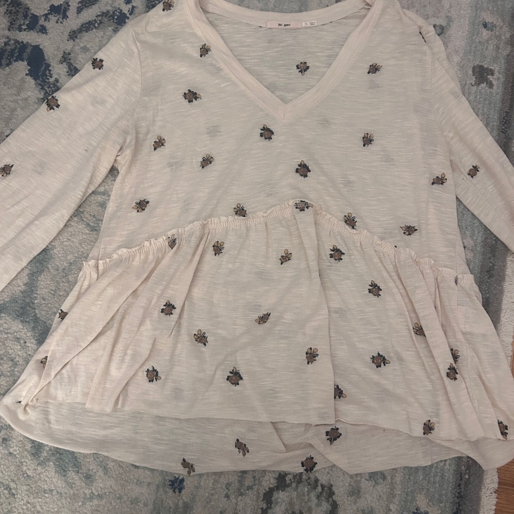 miami Cream Floral Peplum Long-Sleeve Top